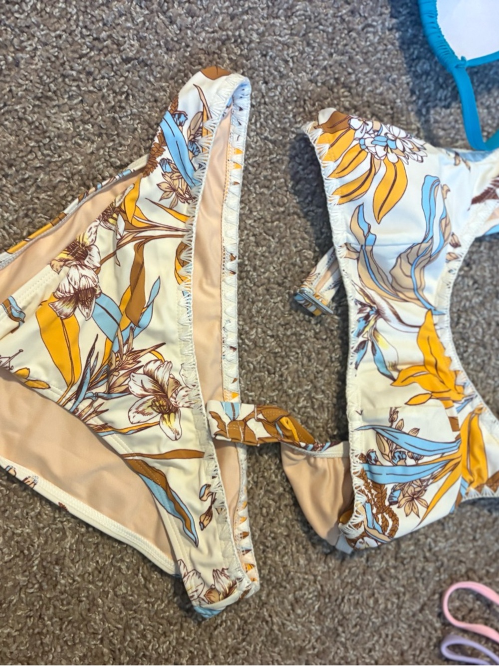 Floral Print Girls One-Piece Swimsuit in Yellow & Blue